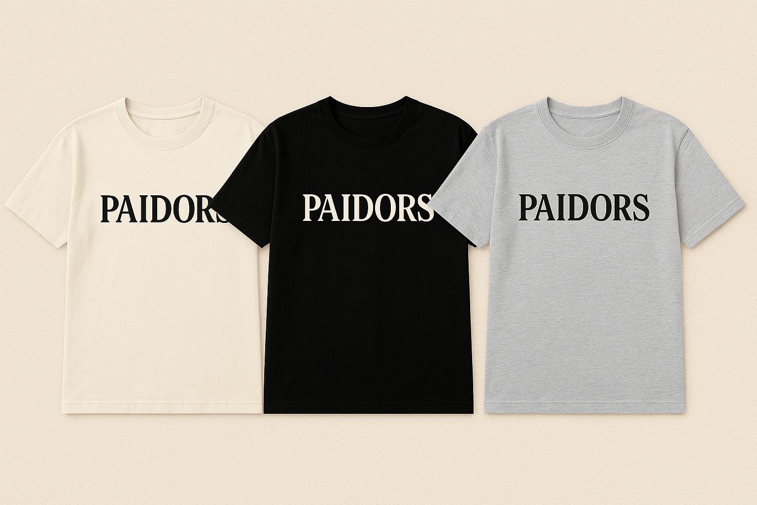 PAIDORS T-Shirt Collection - Cream, Black, and Grey